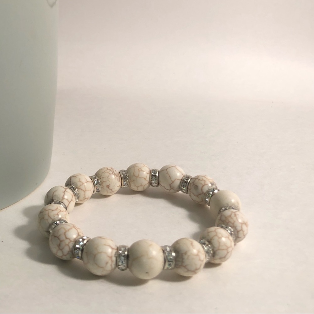Ivory Semiprecious stone & Rhinestone Bracelet